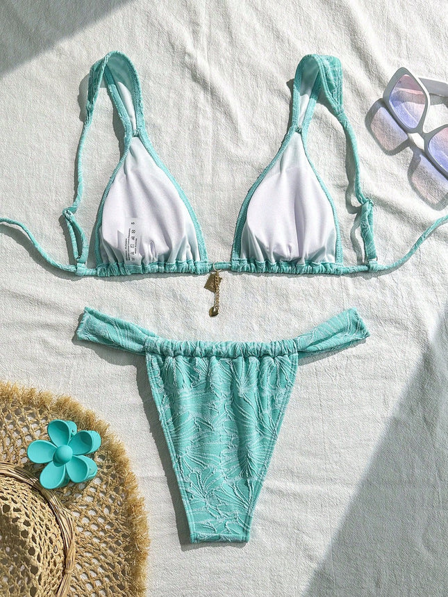 New European and American Foreign Trade Wholesale Metal Jewelry Split Bikini Swimsuit Women's Suit Special Fabric Factory Direct Sale