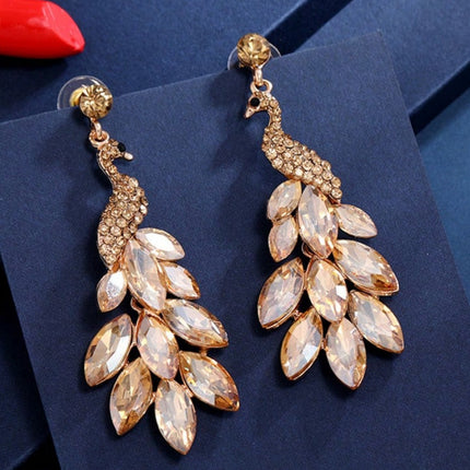 European and American Exquisite Fashion Crystal Ear Jewelry Retro Indian Exotic Ethnic Style Earrings with Diamond Green Peacock Earrings