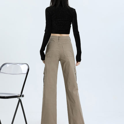 American Style Overalls Women's 2025 New Style Hot Girl Design Sense Multi-Pocket High Waist Loose Casual Wide Leg Straight Pants