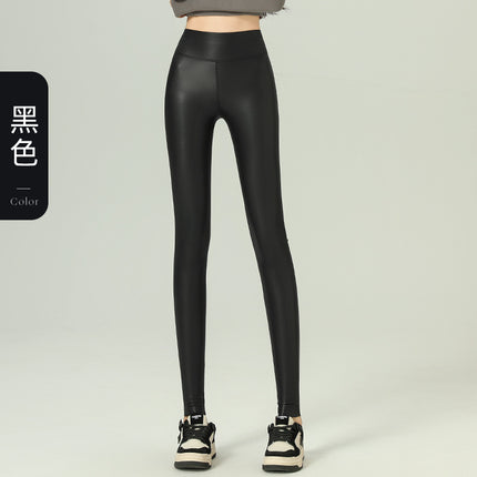 Cross-Border Large Size Baby Pu Leather Pants High Waist Slim Fit Leggings Thin Velvet Outer Leggings Thickeneded Warm Pants