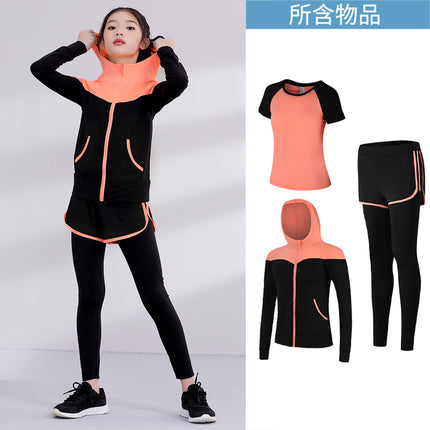 Children's Running Clothing Sports Suit Tights Girls Yoga Training Basketball Quick-Drying Clothing Elastic Sweat-Absorbent Fitness Clothing