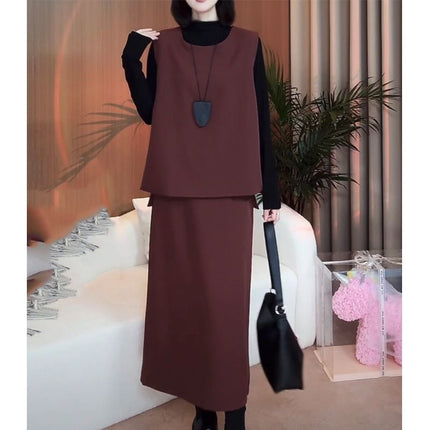 Upgraded Wearable Vest Top Skirt Three-Piece Set plus size Cover Flesh Slim suit 2024 Autumn