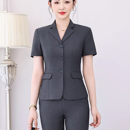 Short-sleeved Suit suit Hotel Lobby Manager Work Clothes Summer Three-button Women's Professional Dress Pants Front Desk Leader Dress