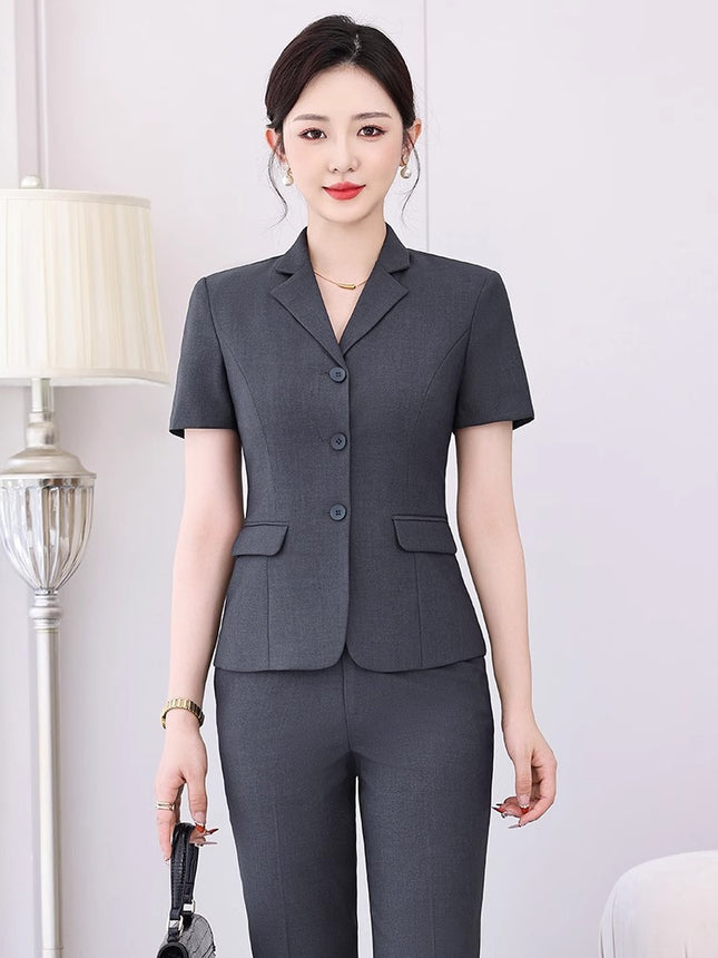 Short-sleeved Suit suit Hotel Lobby Manager Work Clothes Summer Three-button Women's Professional Dress Pants Front Desk Leader Dress