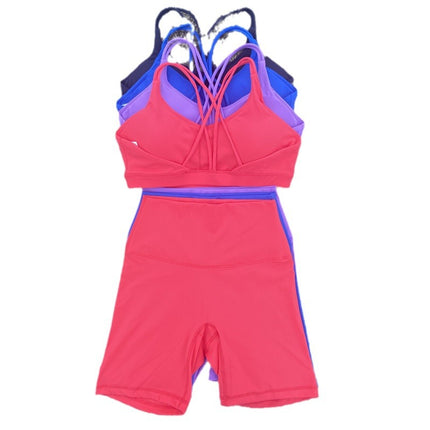 Solid Color Women's Naked Tight Yoga Shorts suit Hollow-out Cross-back Sports Underwear gym yoga set