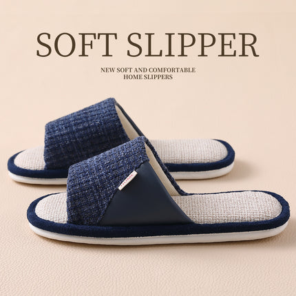 Linen Slippers for Men 2025 New Summer Indoor Home Soft-Soled Non-Slip Breathable Deodorant Cotton and Linen Slippers for Men