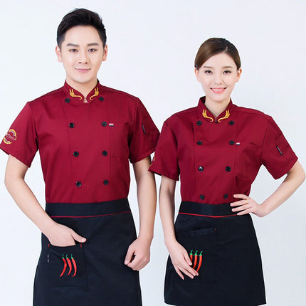 Chef Work Clothes Long Sleeve Men's Autumn and Winter Clothes Hotel Restaurant Catering Chef Clothes Short Sleeve Women's Rear Kitchen Tooling Top