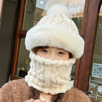 Hat Women's Winter Cycling Mask Full Face Hood Windproof Neck Scarf Fleece-Lined Ear Protection Hood Warm All-In-One Hat
