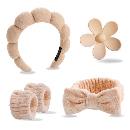 Cross-border Amazon Face Wash Hair Band Five suit Sponge Twist High Cranial Top Head Band Wrist Band Hair Band