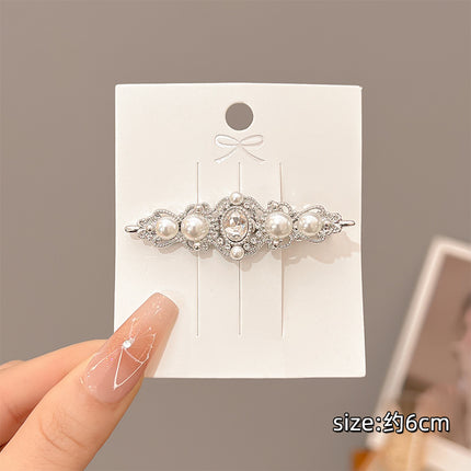 French Style Vintage Rhinestone Pearl Hairpin Women's High-end Sense Broken Hair Duckbill Clip Elegant Hairpin Side Bangs Clip Headwear