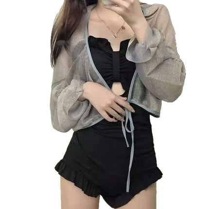 2025 One-Piece Swimsuit with Cover-Up Long-Sleeved Sun Protection Sexy Tight Swimsuit Women's Flesh-Covering Slimming Swimsuit Wholesale