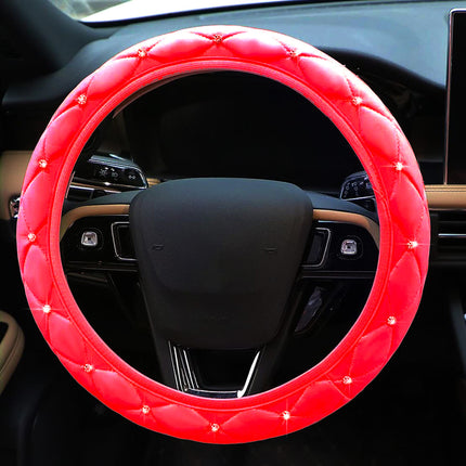 Car Steering Wheel Cover Rhinestone Steering Wheel Cover Four-Season Universal Diamond Soft Leather Non-Slip Steering Wheel Cover with Shiny