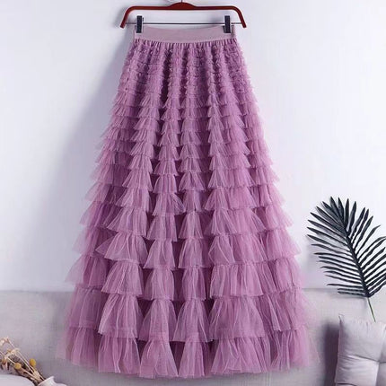 Cross-Border Mesh Patchwork Cake Skirt 2026 Summer New Style Mid-Length Skirt A-Line Long Skirt Puffy Tulle Skirt