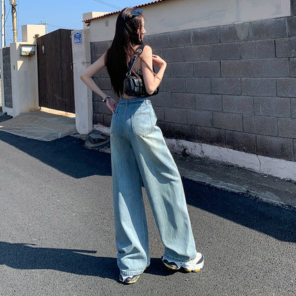 Vintage Belt Wide Leg Jeans Women's 2025 Summer New Style Straight Loose High Waist Dosing Slim-fit Mop Pants