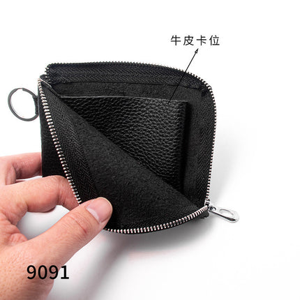First-Layer Cowhide Zipper Coin Purse Bank Card Coin Small Leather Bag with Key Ring Mini Genuine Leather Coin Purse Wholesale