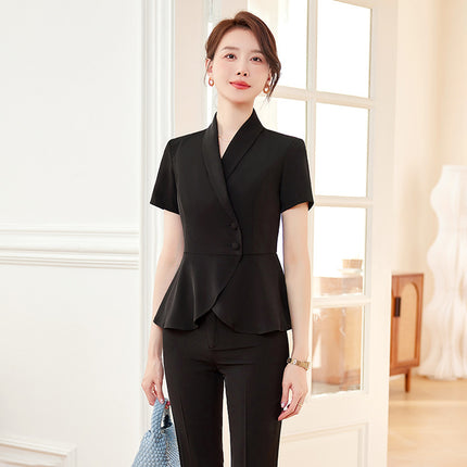 Suit suit Women's Summer Short-sleeved Tooling Professional Temperament Hotel Front Desk Manager Jewelry Shop Beautician Work Clothes
