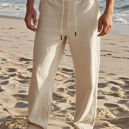 Men's Casual Linen Drawstring Pants Olive Green Loose Cross-Border