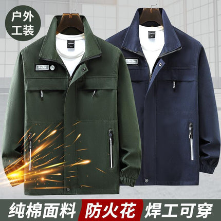 Cotton Wear-resistant Work Clothes suit Men's Spring and Autumn Anti-scalding Electric Welding Work Clothes Construction Site Jacket Labor Protection Work Pants