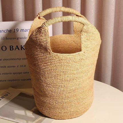 2026 New High-End Raffia Woven Bag, Handmade Straw Bag, Seaside Vacation Beach Bag, Hand-Held Tote Bag