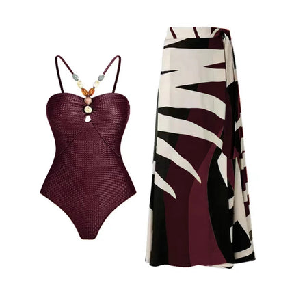 Positioning printing one-piece swimsuit women's bikini suit beach skirt belly covering slimming Amazon Southeast Asia sun protection