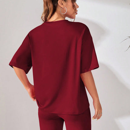 Cross-border Wine Red Fashion Small Crown Print All-match Short-sleeve Shorts suit