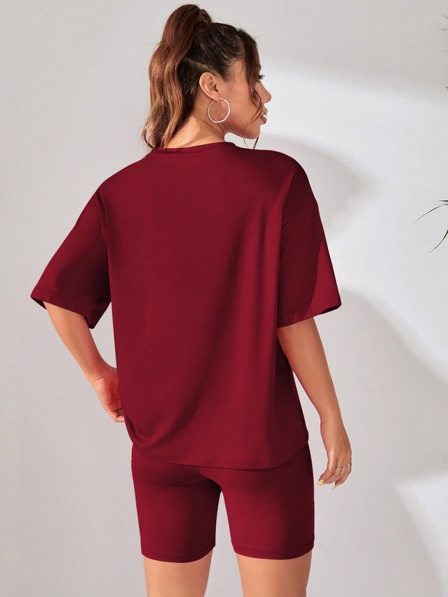 Cross-border Wine Red Fashion Small Crown Print All-match Short-sleeve Shorts suit