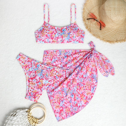 2024 European and American Split Bikini Three-Piece Cross-Border Amazon Sexy Floral Wrap Dress Beach Bikini Swimsuit