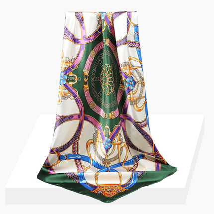 Spring and Autumn New 90 Square Scarf Printing Silk Satin Hangzhou Scarf Square Scarf Shawl Gift Factory Wholesale