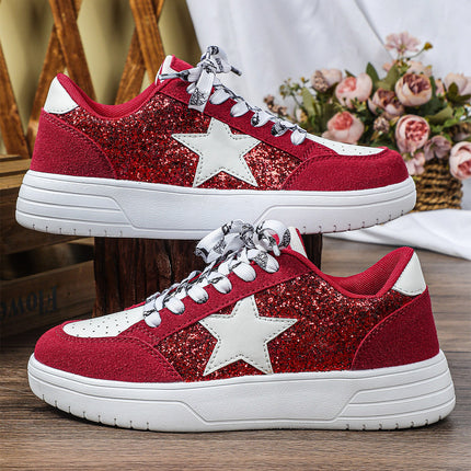 Cross-Border Hot-Selling Spring and Autumn New Women's Sneakers with Front Lace-Up Sequins, Retro Casual Sports Shoes, Fashionable and Versatile School Shoes