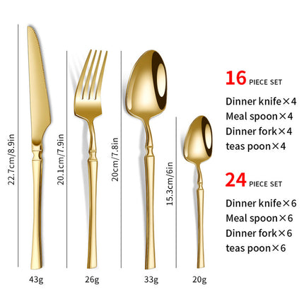 Cross-border Amazon stainless steel tableware suit 16/24 piece set small waisted western steak knife, fork and spoon suit