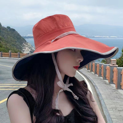 Summer Sun Protection Hat for Women, Double-Sided Wearable Large-Brimmed Fisherman Hat, Artistic, Fresh and Versatile, Face-Showing Small Sun Protection Hat