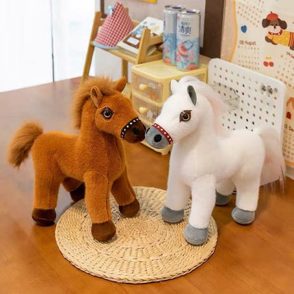 Cute Simulation Little White Horse Doll Plush Toy Pony Brown Horse Doll Horse Year Mascot Activity Gift