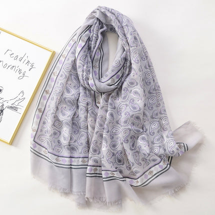 Retro ethnic style cotton and linen feel silk scarf fashion hot silver cashew printed large scarf travel sunscreen beach towel for women