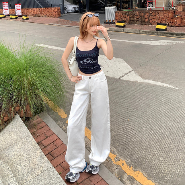 Raccoon House # American Retro Low-Waist Hot Girl White Jeans for Women 2025 Early Autumn New Loose Slimming Straight Pants