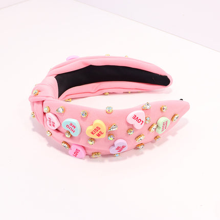 Cross-border European and American New Diamond-encrusted Love Hair Hoop Beaded Fashion Sweet High-end Knot High Cranial Top Ball Head Hoop