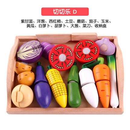 Wooden Children's Play-house Simulation Fruit and Vegetable Cutting Music Baby Kitchen Cutting Watch Game Vegetable in stock