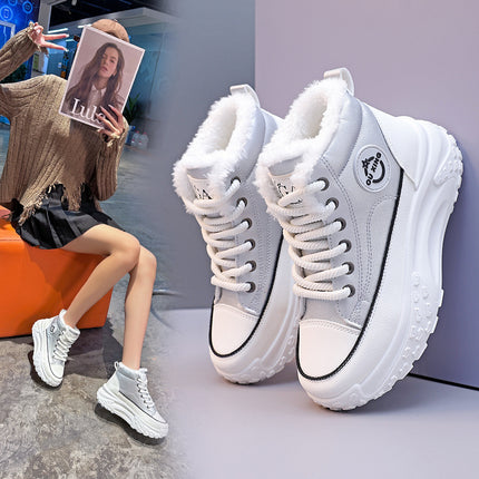 Women's Snow Boots 2026 New Autumn and Winter Short Boots with Fleece Lining, Thickened for Warmth, High-Top White Shoes Hx-Q037