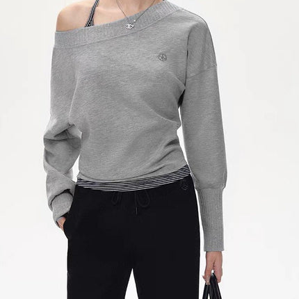 ANDYET Original Slant Shoulder Bat Sleeve Long-sleeved T-shirt Women's Fashion Sweatpants suit Lazy Elegant Two-piece Set