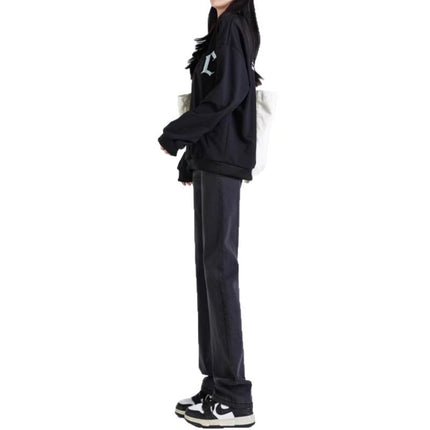 Black Grey Smoke Tube Jeans Women's Trendy All-match Korean Style High Waist Slimming Stretch Slim-fit Niche Narrow Straight Leg Pants