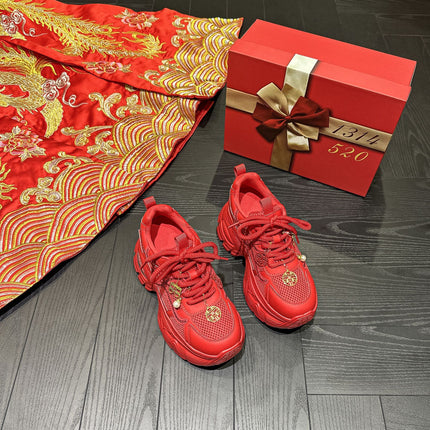 Xiuhe Wedding Shoes for Women 2026 New Model Red High-Heeled Breathable Dad Shoes for Women Height-Increasing Thick-Soled Sports Bridesmaid Bride Shoes
