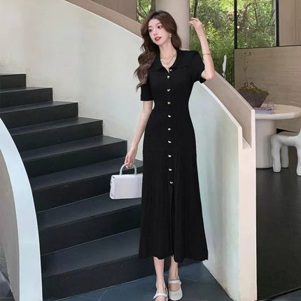 Cross-border Dopamine Green Knitted Midi Dress French Retro Elegant Elegant Tight Waist Slimming dress Summer