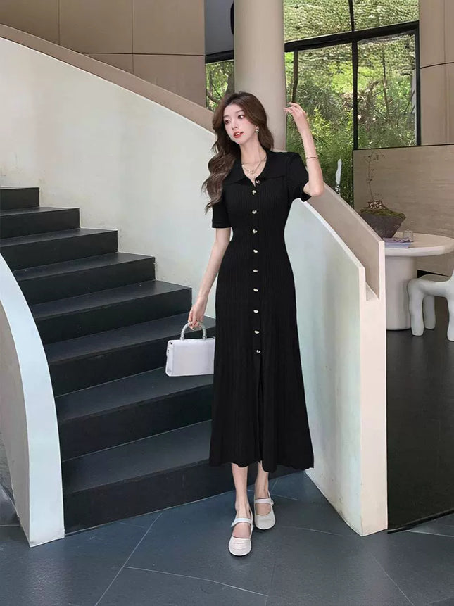 Cross-border Dopamine Green Knitted Midi Dress French Retro Elegant Elegant Tight Waist Slimming dress Summer