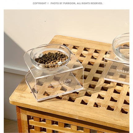 Glass Cat Bowl High Foot Neck Protection Internet Popular Cat Food Bowl Water Bowl Anti-overturning Cat Rice Bowl Easy to Clean Dog Bowl Dog Food Bowl