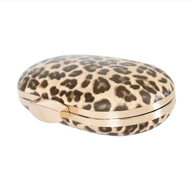 Cross-Border New Pure Handmade Classic Leopard Print Evening Bag Pu Banquet Evening Party Evening Bag Egg-Shaped Women's Bag Wholesale