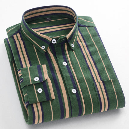 Men's Shirts New Style Retro Cotton Shirts Men's Long-Sleeved Striped Loose Korean Style Pure Cotton Breathable Shirts Men's Wholesale