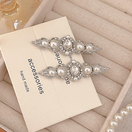 French Style Vintage Rhinestone Pearl Hairpin Women's High-end Sense Broken Hair Duckbill Clip Elegant Hairpin Side Bangs Clip Headwear