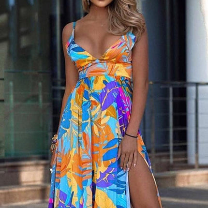 2025 New Spring Leaf Four-Way Stretch Dress Bohemian Strap Off-Shoulder Tube Top Floor-Length Dress for Women