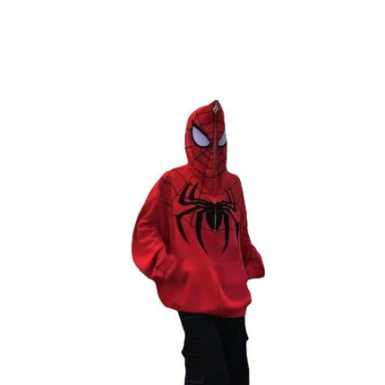 American Style Fried Street Spider Embroidered Zipper Cardigan Sweater Men's and Women's Autumn Loose Couple's oversize Hooded Jacket