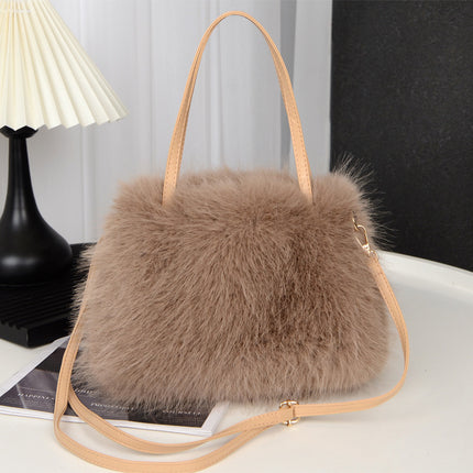Autumn and Winter Fashion Single Shoulder Crossbody Bag Faux Fox Fur Women's Bag Fresh Versatile Solid Color Plush Small Square Crossbody Bag