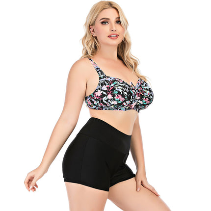AliExpress hot selling summer hot spring conservative floral swimsuit plus size split high waist boxer swimsuit factory wholesale
